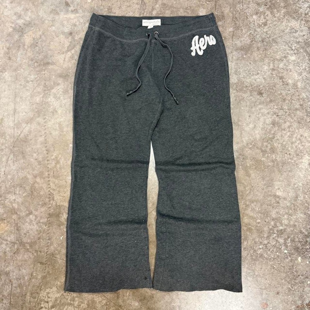 Vintage Aeropostale Gray Baggy Sweatpants Y2K Embroidered Flare Leg Women XL